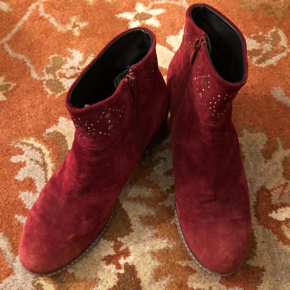 Eric Michael deep red nubuck studded booties
